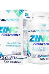 Allnutrition Zinc Fresh Mint supplement bottle and box, promoting fertility and immune support, 120 pastilles